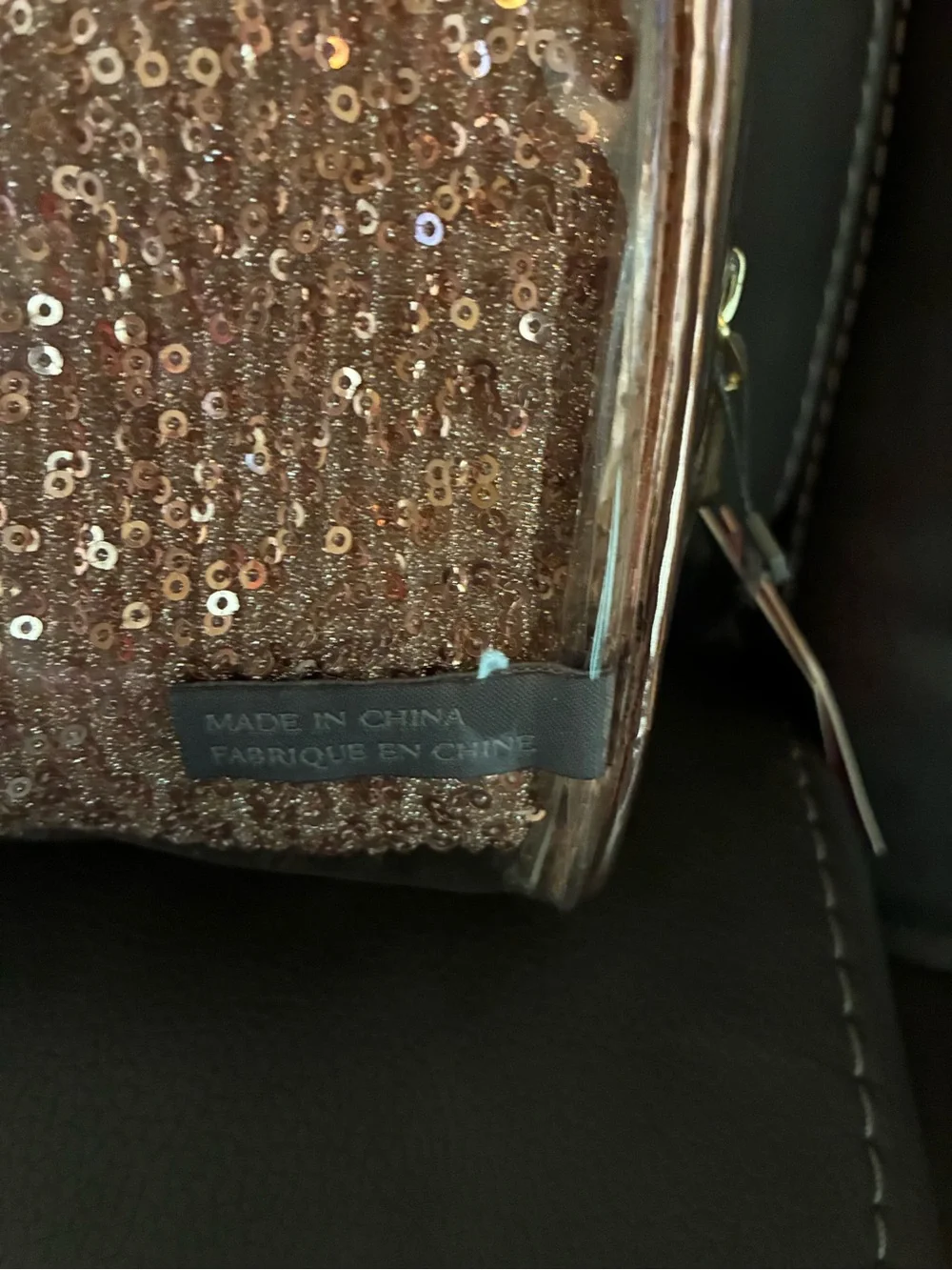 Vince Camuto Metallic Rose Gold Clear Sequin 3-Piece Cosmetic Bag Set